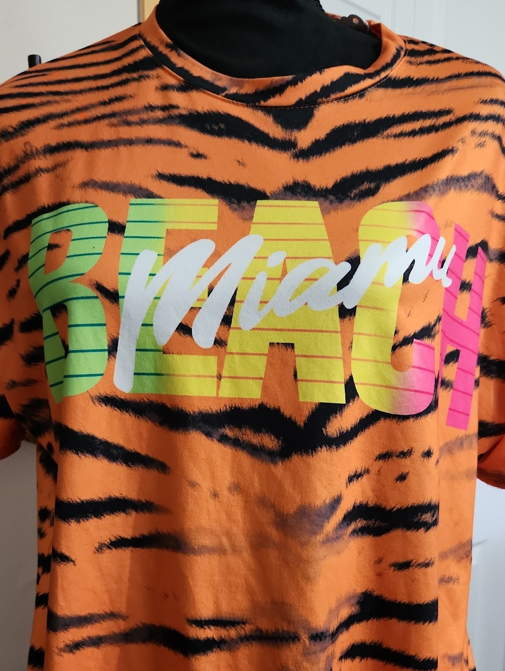 Orange Tiger-Print 'Miami Beach' Short Sleeve Graphic Tee